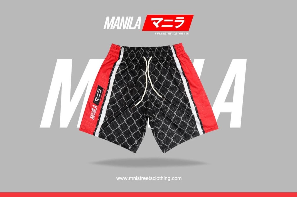Manila chainlink print mesh shorts in black and red